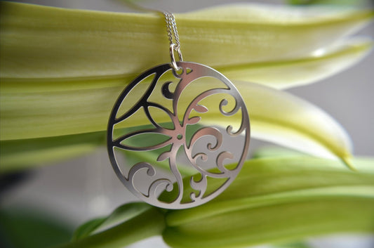 Floral Circle Pendant in stainless steel - Top Shelf Syndicate