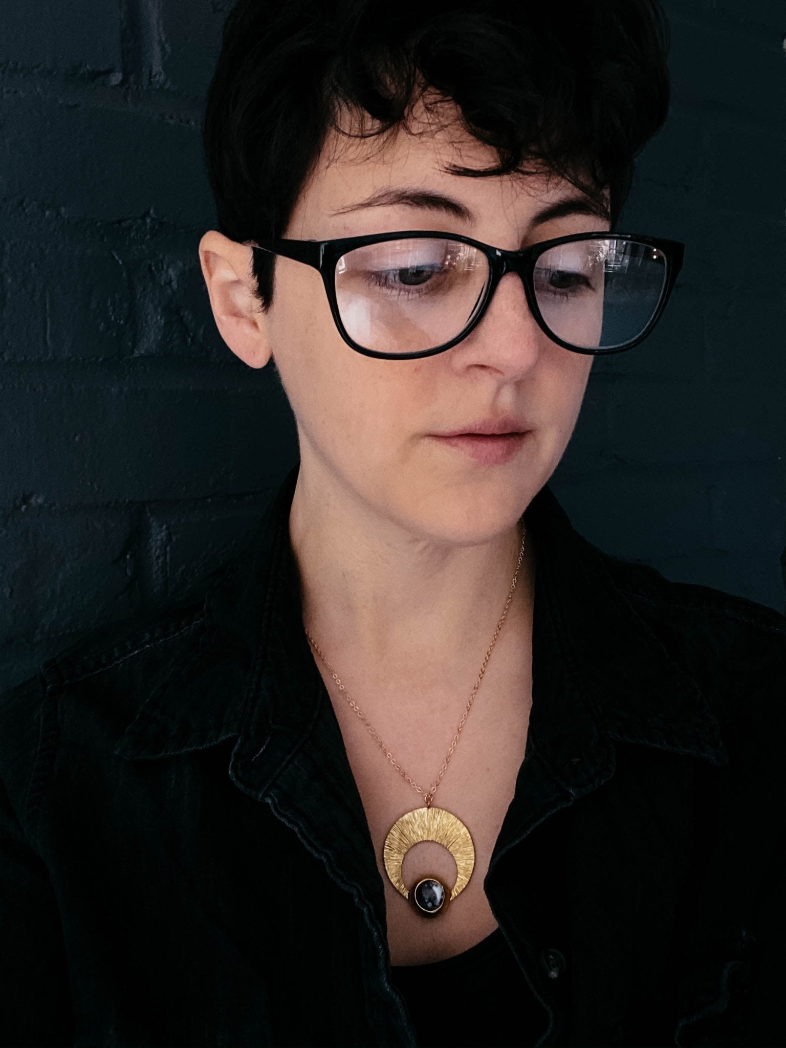 Crescent Moon Pendant with Dendritic Agate - Top Shelf Syndicate