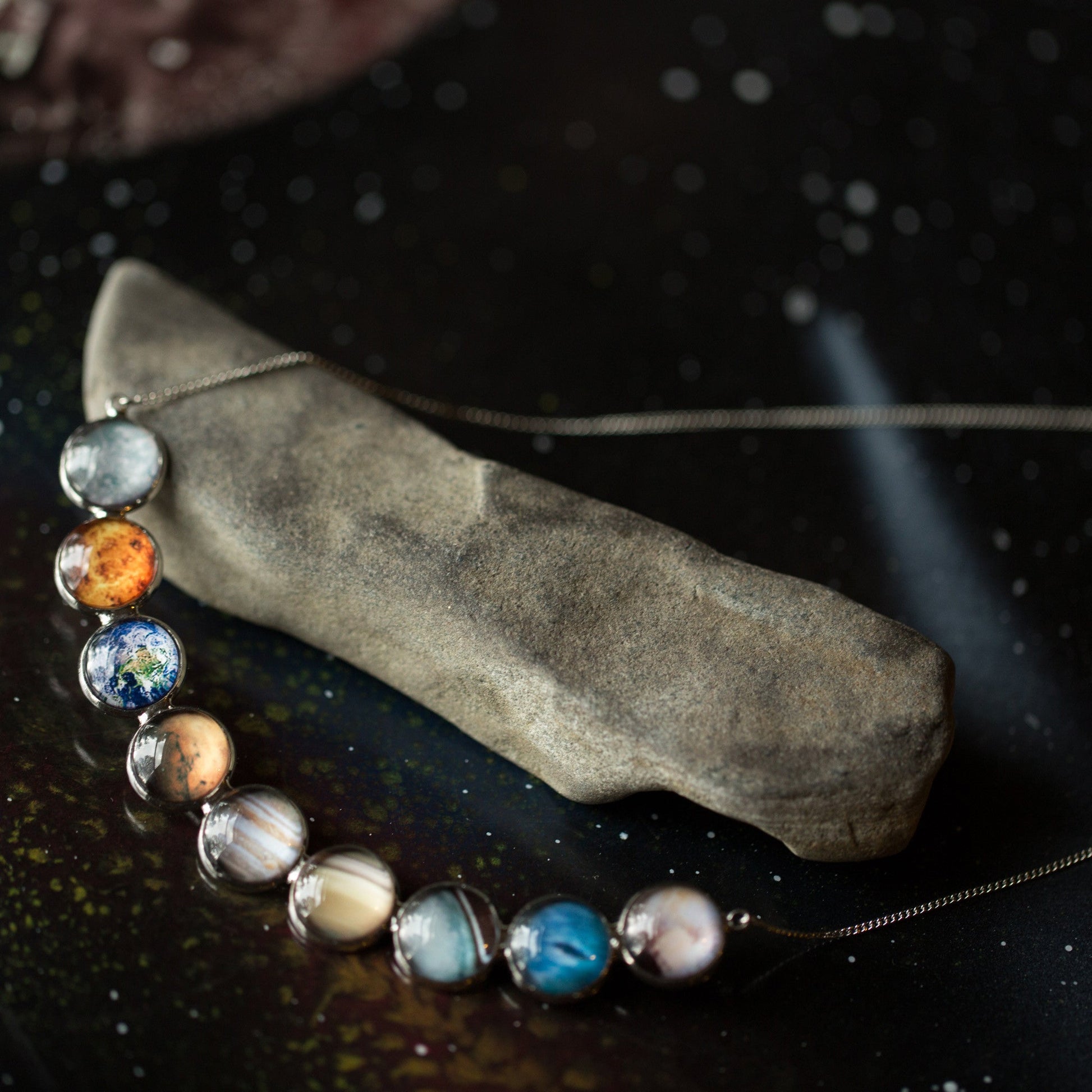 Curved Solar System Necklace in Silver - Top Shelf Syndicate