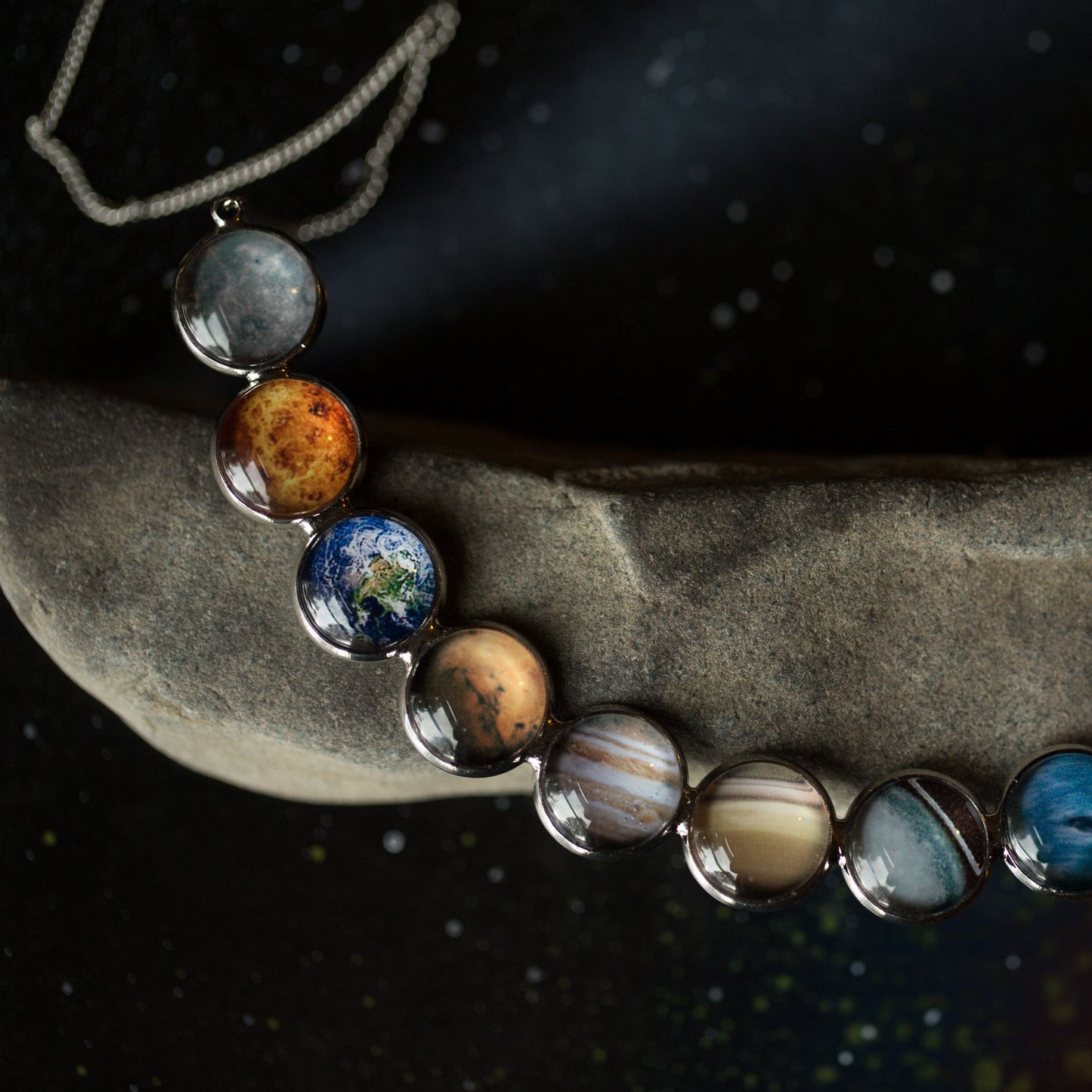 Curved Solar System Necklace in Silver - Top Shelf Syndicate