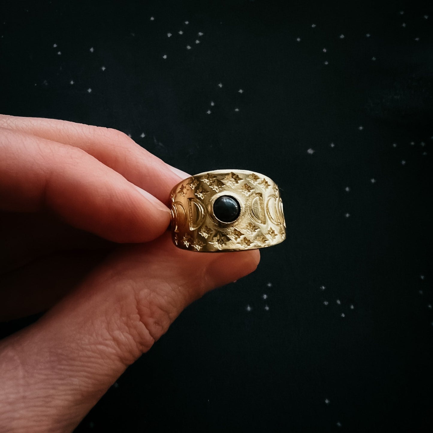 Eclipse Ring with Moon Phases and Black Opal - Top Shelf Syndicate