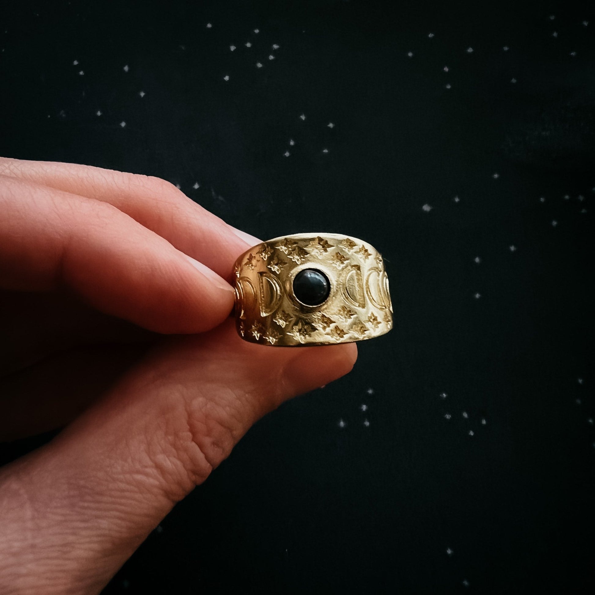 Eclipse Ring with Moon Phases and Black Opal - Top Shelf Syndicate