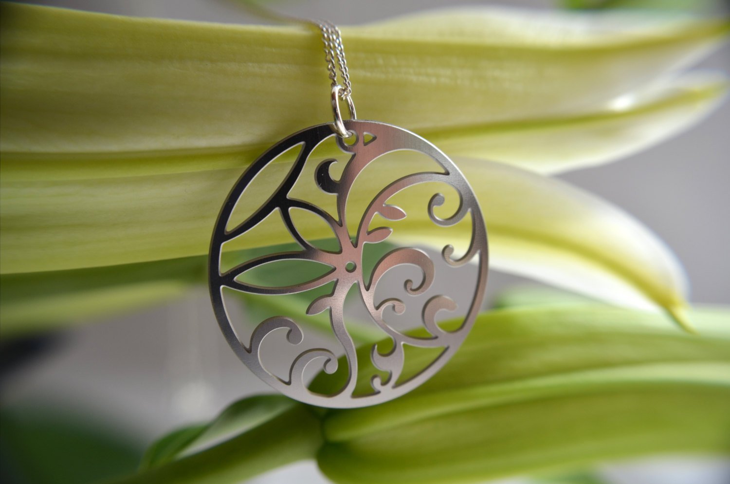 Floral Circle Pendant in stainless steel - Top Shelf Syndicate