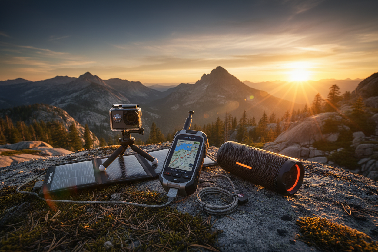 make an outdoor electronics page that is super professional and adventureous 