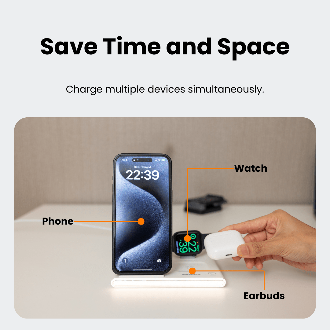 PowerGlow - Jabees PowerGlow 4 - In - 1 Foldable Wireless Charging Station with LED Night Light - Top Shelf Syndicate