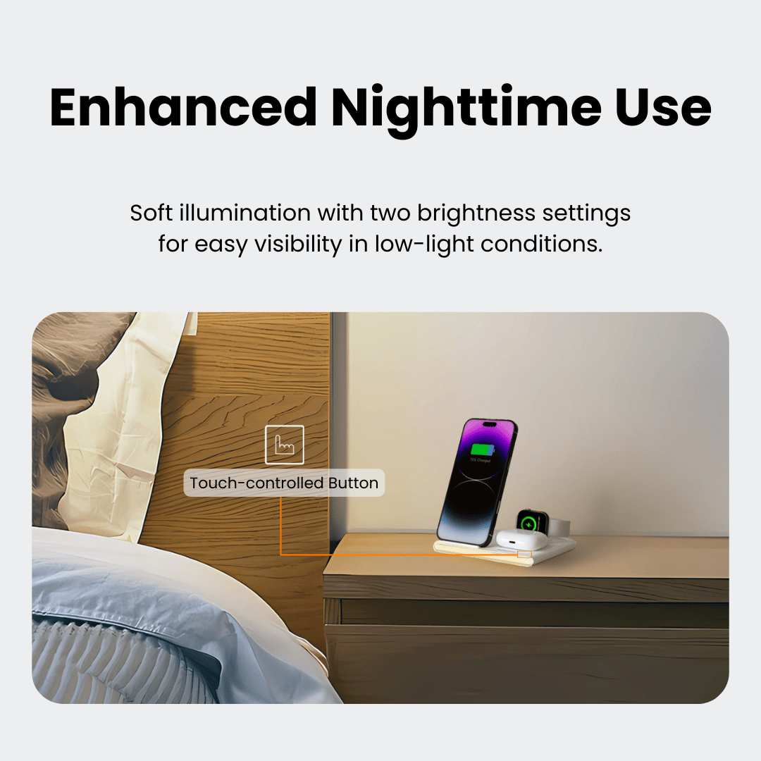 PowerGlow - Jabees PowerGlow 4 - In - 1 Foldable Wireless Charging Station with LED Night Light - Top Shelf Syndicate
