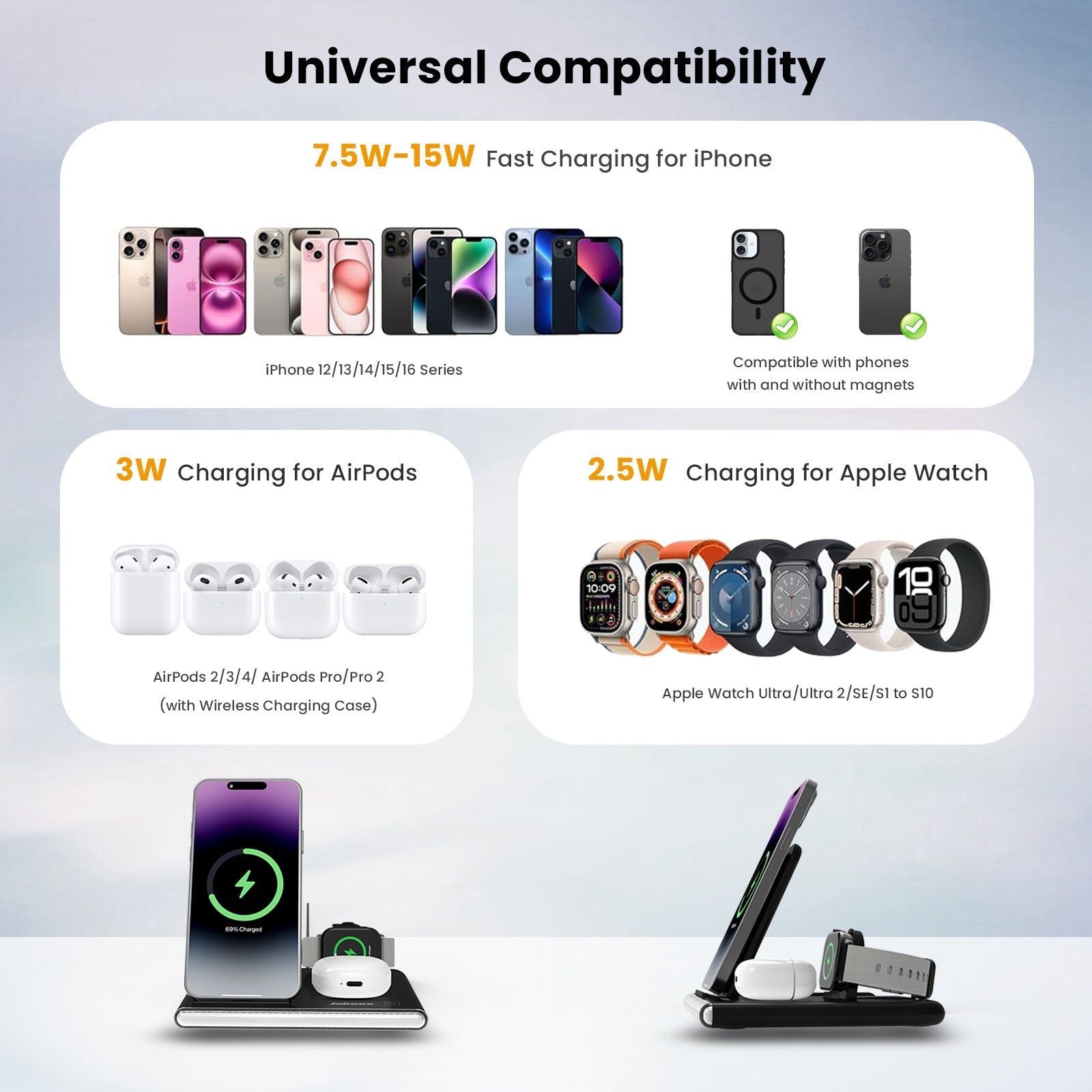 PowerGlow - Jabees PowerGlow 4 - In - 1 Foldable Wireless Charging Station with LED Night Light - Top Shelf Syndicate